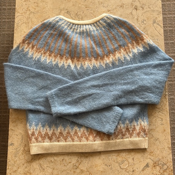 J. Crew Fair Isle Cropped Cardigan Sweater in Brushed Yarn Blue/Tan Small NWT - Picture 9 of 15